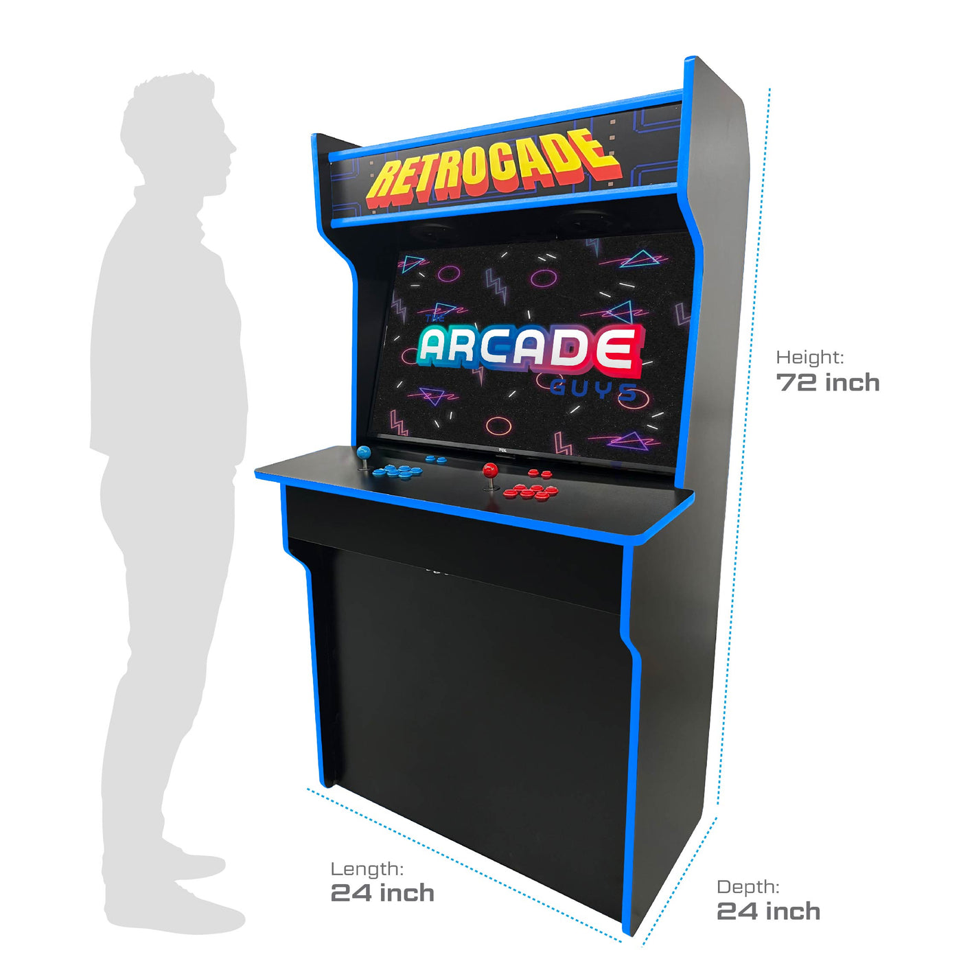 43" 2 player set retro arcade machine measures