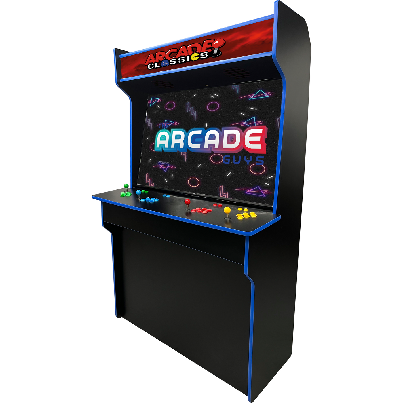 4-player 4K 55" arcade pacman font blue